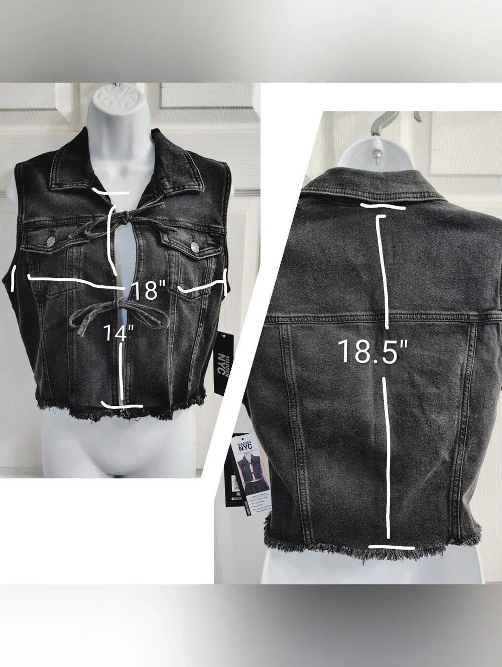Madden NYC 'Trucker Vest' Distressed Black Denim - Junior Medium (8-10) *NWT*